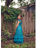 Teal Lace V Back Bohemian Ruffle Flower Girl Dress